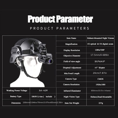 120x80x59mm Military Helmet Mounted Night Vision Goggles Wifi IR 1080p Hd