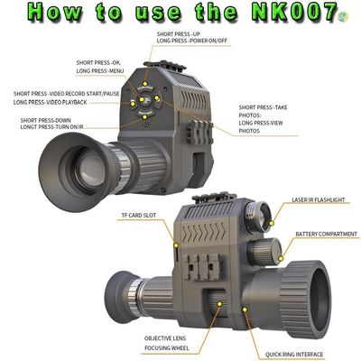 1080p Hunting Night Vision Scope Video Camera Monocular Attachment DVR with Built-in 850nm  Infrared  Flashlight and 1.2inch HD Screen Display with Adjustable Crosshairs